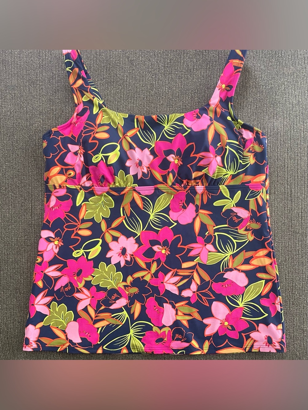Women’s Lands’ End Tankini Swimsuit Floral Top Underwire ~ Size 14 D